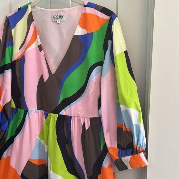 Crosby by Mollie Burch V Neck Colorful Tiered Midi Dress Size Small - Picture 2 of 8
